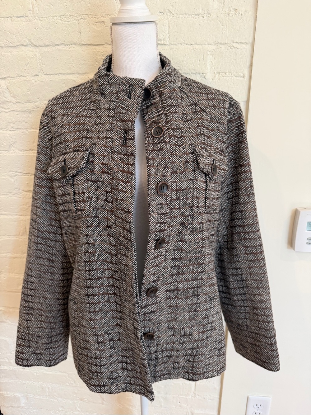 Textured Button-Up Tweed Jacket